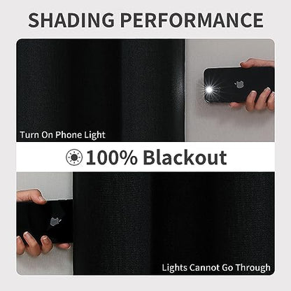 Joydeco Blackout Curtains 84 Inches Long 2 Panels Burg, Room Darkening Curtains for Bedroom, 100% Black Out Textured Thermal Drapes Privacy Protection 2 Panels Set(W52 x L84 Inch, Black) - color: Black, size: 52"W x 84"L (Pack of 2)