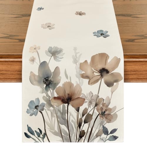Artoid Mode Brown Poppy Floral Spring Table Runner Home Decor 13x72 Inch - size: 13" x 72", Table Runner