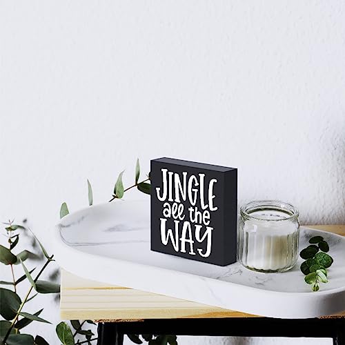 Funny Christmas Wooden Box Sign Plaque Jingle All the Way Black Wood Box Sign Rustic Art Home Shelf Desk Decor 5 x 5 x 1 Inches - color: Merry Christmas29