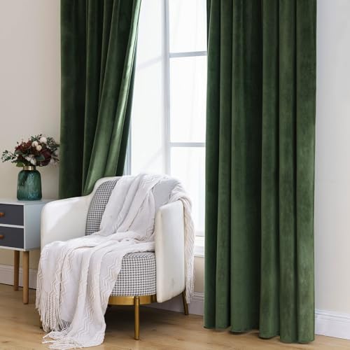 MIULEE Velvet Curtains 84 inches 2 Panels - Luxury Blackout Curtains for Bedroom Living Room Thermal Insulated Super Soft Window Drapes Rod Pocket & Back Tab, Olive Green, W52 x L84 inches (Pack of 2) - color: Olive Green, size: 52"W x 84"L (Pack of 4)