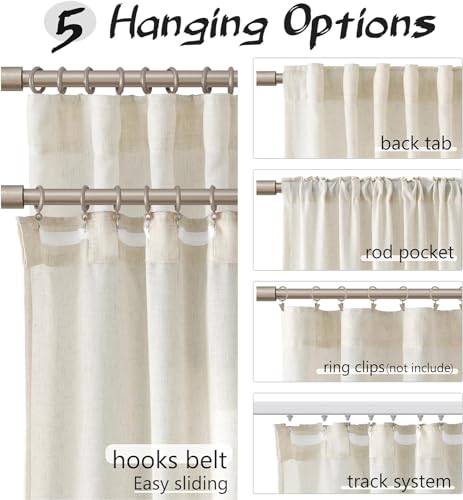 Joywell Linen Narrow Curtains 38x84 Inch for Living Room Hook Belt Cream - color: Natural, size: 38"W x 84"L (Pack of 2)