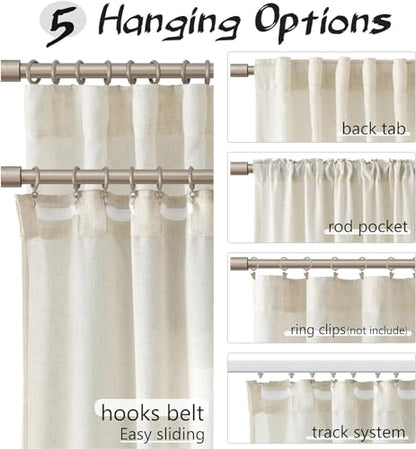 Joywell Linen Narrow Curtains 38x84 Inch for Living Room Hook Belt Cream - color: Natural, size: 38"W x 84"L (Pack of 2)