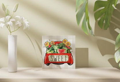 White，Summer Sign Sweet WatermelonTruck for Home，5 x 5 Inch - color: Watermelon Truck