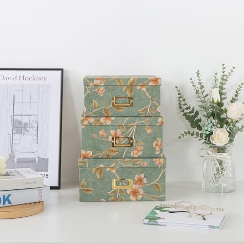 Soul & Lane - Decorative Storage Boxes with Lids, Set of 3, Botanical Sage