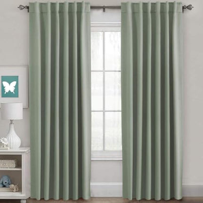H.VERSAILTEX Back Tab Sage Green Curtains 102 Inch Long for Living Room, Rod Pocket Room Darkening Thermal Insulated Blackout Curtains, 52 x 102 Inch, Light Sage, 2 Panels - color: Light Sage, size: 52"W x 102"L (Pack of 2)
