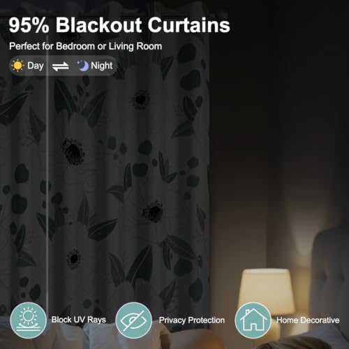 White Floral Blackout Curtains for Bedroom, 84 Inches Long 2 Panels Set - color: Floral-f