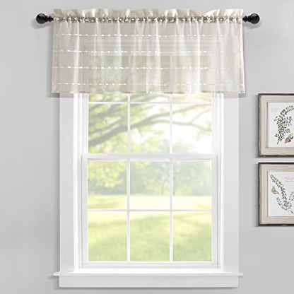 Lush Decor Farmhouse Textured Sheer Window Curtain Valance, 52"W x18"L, Beige - color: Beige