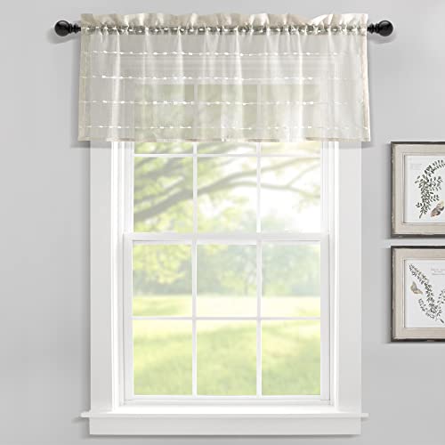 Lush Decor Farmhouse Textured Sheer Window Curtain Valance, 52"W x18"L, Beige - color: Beige