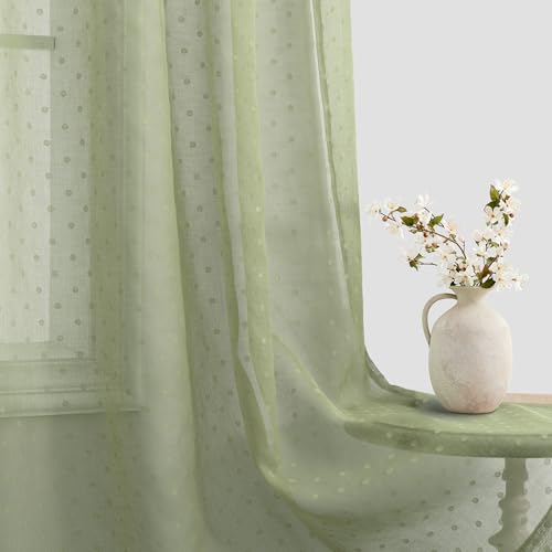 Pitalk Sage Green Sheer Curtains 84 Inch Polka Dots Pattern Voile Drapes - color: Sage Green, size: 52"W x 84"L (Pack of 2)