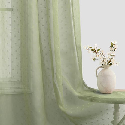Sage Green Sheer Curtains 2 Panels 108 Inch Long for Living Room Polka Dots - color: Sage Green, size: 52"W x 108"L (Pack of 2)