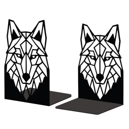 Peacoblue 5.3"x4.3"x7.5" Metal Bookends, Heavy Duty Book Ends for Shelves - style: Geometric Wolf Head