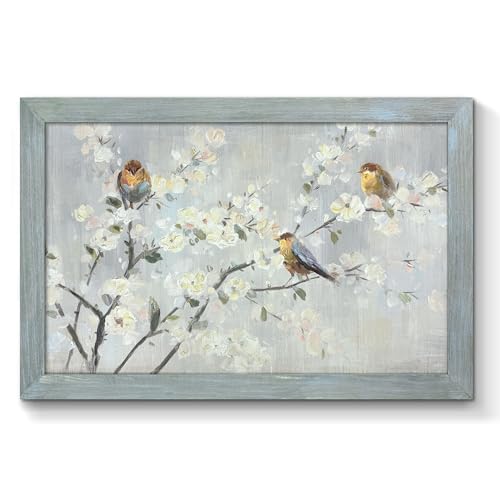 Soft Pastel Birds on Spring Blossom Branches Wall Art 36"Lx24"W - color: Birds on Spring Blossom, size: 36"L x 24"W