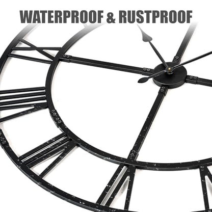 60 Inch Large Silent Wall Clock, Easy Assembly Roman Numeral Black - color: Black Metal Wall Clock, size: 60inch
