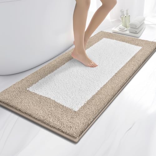 anllugs Bathroom Rugs, 24" x 60" Soft Bath Rugs, Beige & White - color: Beige & White, size: 24" X 60"