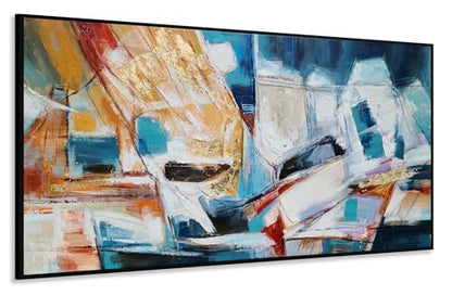 Yihui Arts Abstract Canvas Wall Arts Hand Painted Oil Paintings with Gold Foil and Floating Frame - color: Framed Abstract Artwork, size: 32"L x 16"W