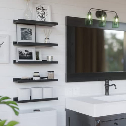 RICHER HOUSE 5-Set Floating Shelves with Lip, Black Wall Mounted Wood Shelf - color: Black, size: 16in
