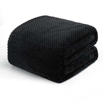 Exclusivo Mezcla Large Waffle Fleece Throw Blanket for Couch, Black - color: Black, size: 50x70 in
