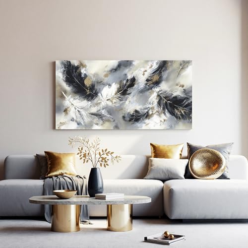 YISXINOAG Black White Abstract Wall Art Modern Feather Painting 20"X40" - color: black grey, size: 40"L x 20"W