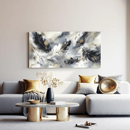 YISXINOAG Black White Abstract Wall Art Modern Feather Painting 20"X40" - color: black grey, size: 40"L x 20"W