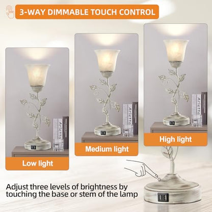 Rustic Touch Table Lamp for Bedroom with 2 USB C+A Ports - color: 1 Pack - Retro White