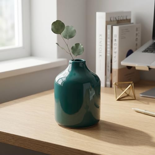 Sunddo Green Ceramic Flower Vase, 5 Inch - color: Dark Green, size: 5 inch