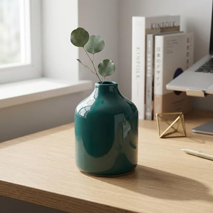 Sunddo Green Ceramic Flower Vase, 5 Inch - color: Dark Green, size: 5 inch