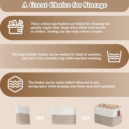 Goodpick 50L Large Woven Rope Storage Basket, Rectangle, Brown - color: Brown, size: 18"L x 14"W x 12"H