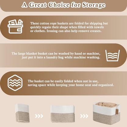 Goodpick 50L Large Woven Rope Storage Basket, Rectangle, Brown - color: Brown, size: 18"L x 14"W x 12"H