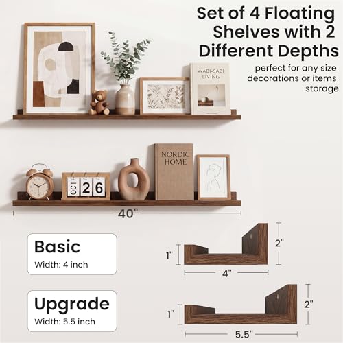 Axeman 40 Inch Floating Shelves, Walnut Picture Ledge Shelf Set of 4 - color: Walnut, size: 40 Inch