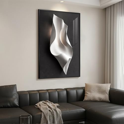Large Framed Black and White Elegant Abstract Wall Art, 1 Piece 4x36 In - color: Black and White