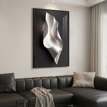 Large Framed Black and White Elegant Abstract Wall Art, 1 Piece 4x36 In - color: Black and White