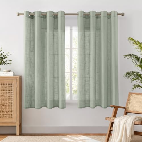 HOMEIDEAS Sage Green Linen Textured Sheer Curtains, 52 X 63, 2 Panels - color: Sage Green, size: 52"W x 63"L (Pack of 2)