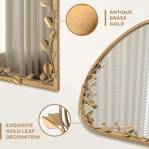 Besdomus Ornate Arched Wall Mirror: 40"x30" Large Gold Fireplace Mirror - size: 40"L x 30"W