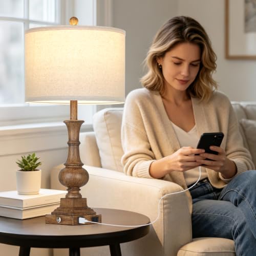 Lolikit 26" Tall Farmhouse Table Lamps Set of 2,Bedside Lamps for Bedroom - color: Brown - 26"H - 2 Pack