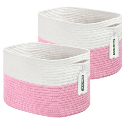 ECDYQXVU 15x10x9 Inch Woven Cotton Rope Storage Basket, 2 Pack - color: White/ Pink, size: 2 Pack