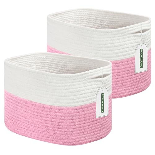 ECDYQXVU 15x10x9 Inch Woven Cotton Rope Storage Basket, 2 Pack - color: White/ Pink, size: 2 Pack