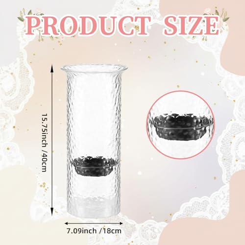Patelai 15 Inch Large Glass Hurricane Candle Holder for Home Wedding Holiday Centerpiece Decoration Tall Clear Pillar Candle Holder with Removable Metal Insert