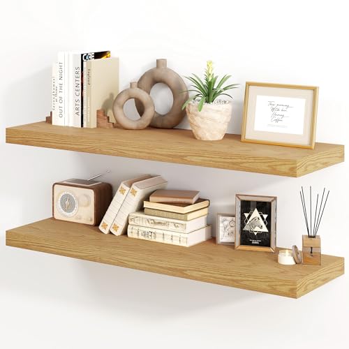 30 Inch Floating Shelves, Rustic Floating Wall Shelves 8 Inch Deep, 30 x 8 Floating Shelves for Home Decor, Deep Display & Storage Shelves for Kitchen, Bathroom, Living Room, Oak Color, Set of 2 - color: Oak, size: 30"W x 8"D