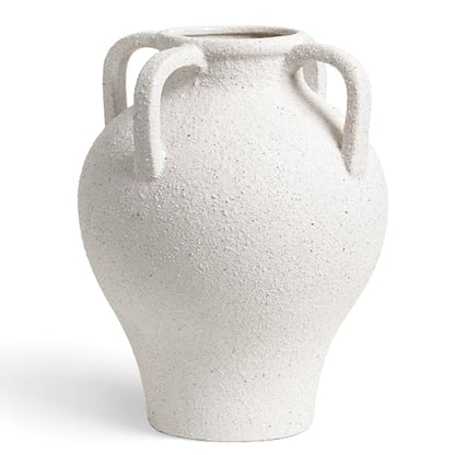 Large White Ceramic Vase with 4 Handles, 10.8 Inch, Rustic Farmhouse - color: Yeda - Rock Sand White, size: L(10.8"-11.8")