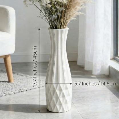 White Tall Ceramic Floor Vase, 17.7 Inch, Flared Geometric Design - color: Shape 2, size: 17.7 Inch