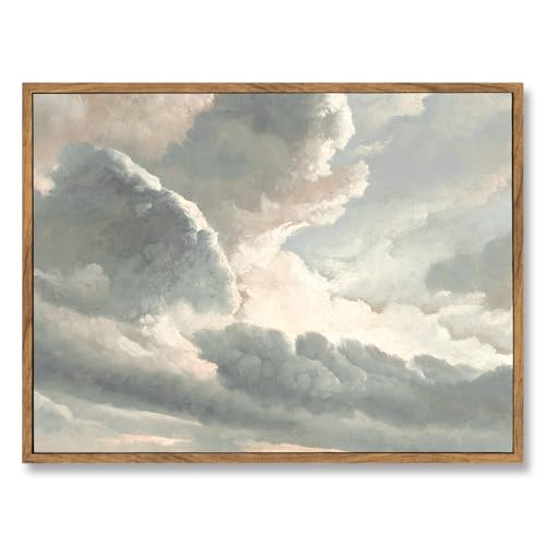 ElfLuna Wood Framed Canvas, Vintage Cloud Sky Landscape Print | Vintage cloud sky framed canvas. Retro farmhouse style, HD print, solid wood frame, lovely indoor wall decor. - color: Clouds with a Sunset, size: 16"L x 12"W