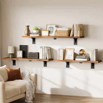 HOOBRO Floating Shelves for Wall, 39.4" Wall Mounted Shelves Set of 2 - color: Rustic Brown + Black, size: 39.4 Inches