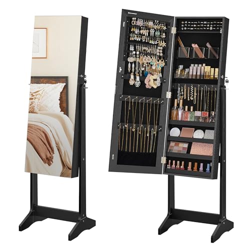 SONGMICS LED Jewelry Cabinet Standing, Lockable Armoire - color: Black, style: Modern