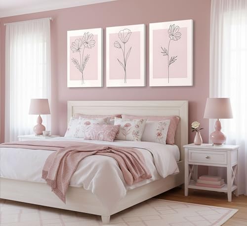 LAJDXSX 3 Pieces Minimalism Botanical Canvas Wall Art - color: Pink Flowers, size: 12x16in-Canvas
