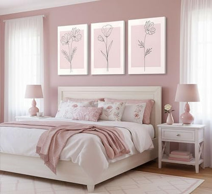 LAJDXSX 3 Pieces Minimalism Botanical Canvas Wall Art - color: Pink Flowers, size: 12x16in-Canvas