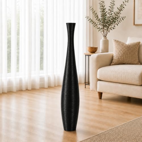 Leewadee Large Floor Vase 34" Mango Wood for Pampas Grass, Dried Flowers - color: Black, size: 34 inches