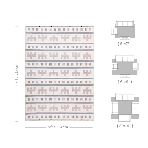5x7 Washable Area Rug for Living Room, Boho Southwestern, Cream Beige - color: Cream Beige, size: 5' x 7'(Rectangular)