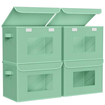 Univivi Fabric Foldable Storage Bins with Lids, 4 Pack, Green - color: Green