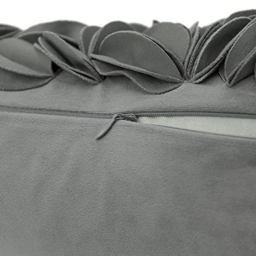 KINGROSE Handmade 3D Flower Pillow Cover, Velvet, 12 x 20 Inches, Grey - color: Dark Grey - Velvet