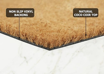 Coir Doormat - 17x30 inch Deep Groove Dirt Trapping Hello Design - color: Hello - Impression, size: 1'5" x 2'6" (Rectangular)